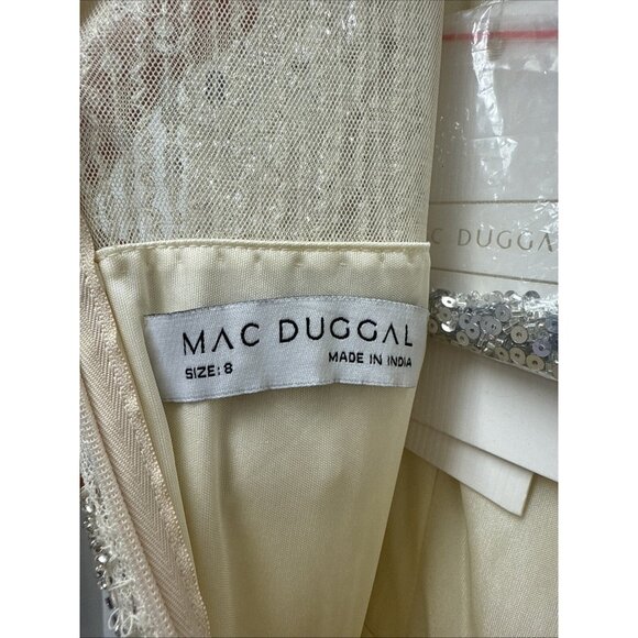 Mac Duggal Size 8 5923 Nude Silver Long Sleeve Embellished Cocktail Dress $498 - Picture 8 of 16